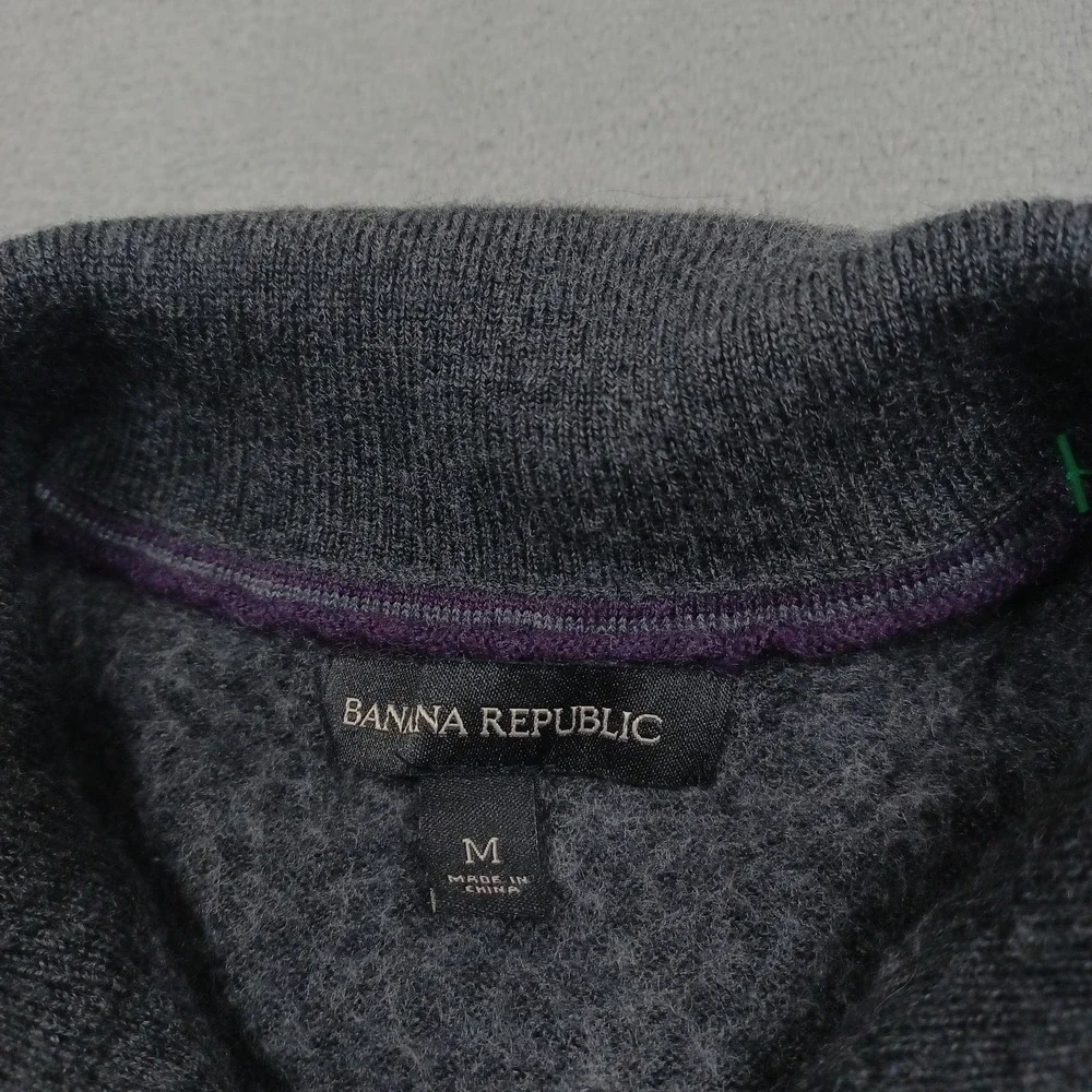 Vintage Banana Republic Sweater Mens Medium Gray Full ZIp‎ Wool Blend Preppy